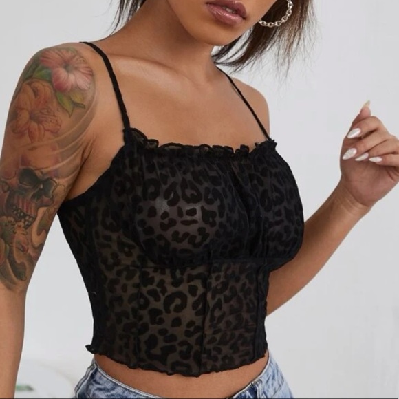 🖤 sheer leopard cami crop top - nwot - Picture 4 of 7